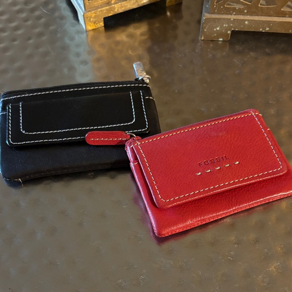 Fossil Black and Red Leather Card Holders-Set of 2